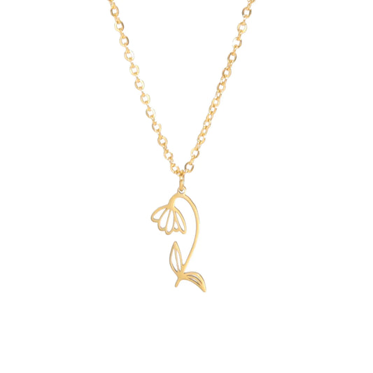 kkjoy Birth Month Flower Necklace Stainless Steel